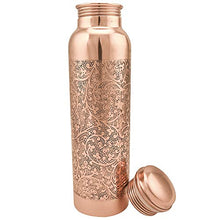 Load image into Gallery viewer, VIBRANIC Copper Water Bottle 34oz Dark Embossed Leak Proof, Ayurvedic Pure Copper Bottle