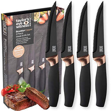 Load image into Gallery viewer, 4pc Steak Knife Set | Copper Bolster | Black | Taylors Eye Witness Brooklyn