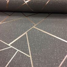 Load image into Gallery viewer, Geometric Charcoal Grey & Silver Copper Wallpaper