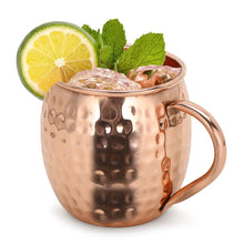 Load image into Gallery viewer, Zap Impex® Pure Copper Moscow Mule barrel cup, no coating, hammered copper, ideal for all chilled beverage dazzling to entertain and bar or home, large bar gift set of 2