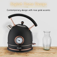 Load image into Gallery viewer, Rasonic Classic Retro Electric Kettle 1.8L Stainless Steel, 3KW Fast Quiet Boiling, Temperature Gauge, LED Light, Auto Shut-Off, Home Kitchen, Office, Luxurious Hotel (Matt Finish Black and Rose Gold)
