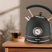 Load image into Gallery viewer, Rasonic Classic Retro Electric Kettle 1.8L Stainless Steel, 3KW Fast Quiet Boiling, Temperature Gauge, LED Light, Auto Shut-Off, Home Kitchen, Office, Luxurious Hotel (Matt Finish Black and Rose Gold)
