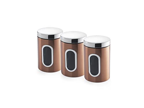 Set Of 3 Copper Canisters | Storage Jars | Metal | 1.4L