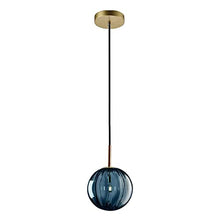 Load image into Gallery viewer, Blue Glass &amp; Copper Pendant Ceiling Light | Glass Globe 
