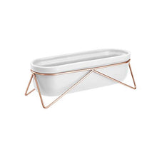 Load image into Gallery viewer, White &amp; Copper Tabletop Planter | Oval
