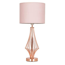 Load image into Gallery viewer, Polished Copper Geometric Diamond Table Lamp | With Pink Cylinder Shade | MiniSun
