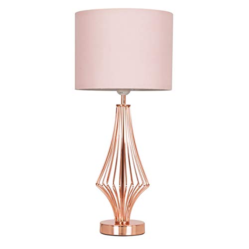 Polished Copper Geometric Diamond Table Lamp | With Pink Cylinder Shade | MiniSun