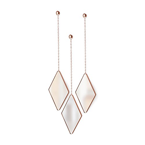 Set Of 3 Diamond Shaped Mirrors | Copper | Umbra | 28.26 x 17.14 x 3.81 cm | Dima
