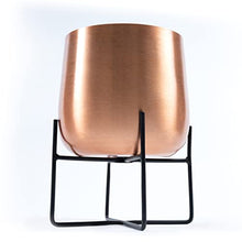 Load image into Gallery viewer, Modern Copper Plant Pot With Black Stand 
