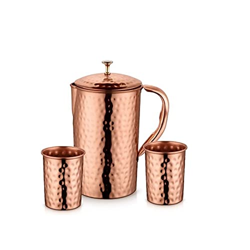 100% Pure Copper Jug Pitcher With 2 Tumblers 