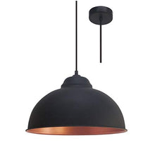 Load image into Gallery viewer, Black &amp; Copper | Metal Dome Shade | Vintage Retro Pendant Ceiling Light | 37cm Diameter | 1 x ES E27 Lamp Bulb Required (Not Included) | 240 Volts
