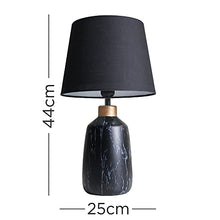 Load image into Gallery viewer, MiniSun | Modern Copper Caped Black Marble Effect Table Lamp With A Black Tapered Shade
