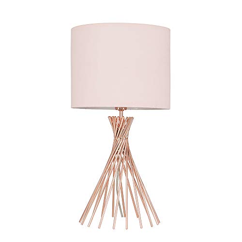Copper Metal Wire Twist Design Table Lamp | With Pink Shade
