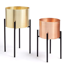 Load image into Gallery viewer, Set of 2 Plant Pot With Metal Legs | Gold &amp; Copper | Standing Plant Pot
