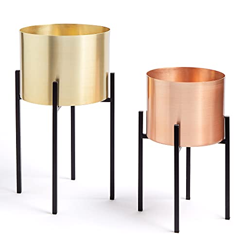 Set of 2 Plant Pot With Metal Legs | Gold & Copper | Standing Plant Pot