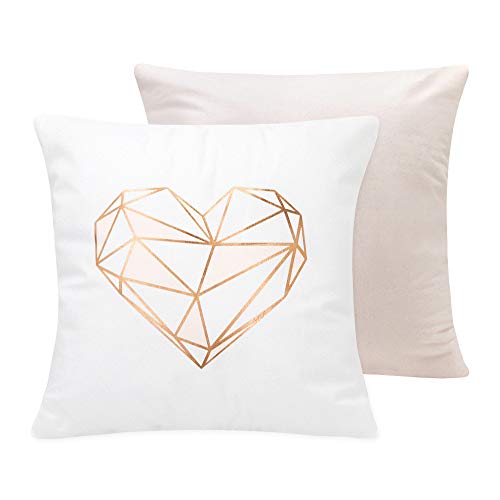 Geometric Heart Shaped Copper Cushion Covers | 2 Pack | Pink, Rose Gold, Copper 