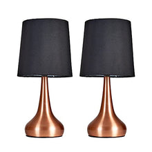 Load image into Gallery viewer, Pair Of Modern Copper Teardrop Bed Side Table Lamps | Black Fabric Shades | MiniSun
