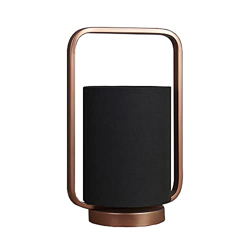 MinSun | Contemporary Copper Metal Lantern Frame Black Cylinder Table Lamp | 4w LED Golfball Bulb | 3000K Warm White