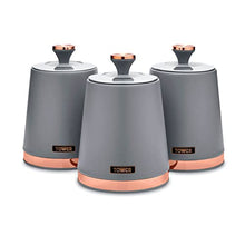 Load image into Gallery viewer, Tower |  Cavaletto Set of 3 Storage Canisters | Grey &amp; Rose Gold- Copper 
