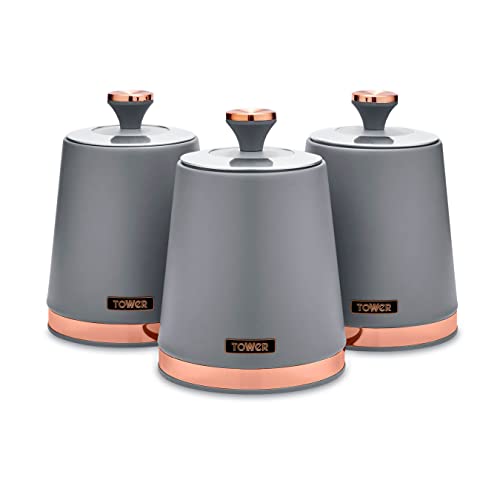 Tower |  Cavaletto Set of 3 Storage Canisters | Grey & Rose Gold- Copper 