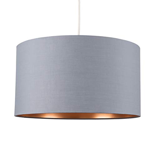 Grey & Copper Cylinder Ceiling Pendant/Table Lamp Drum Light Shade | MiniSun