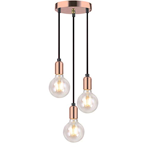 Retro 3 Pendant Light Fitting | Copper- Rose | Edison Style Lamp Holder