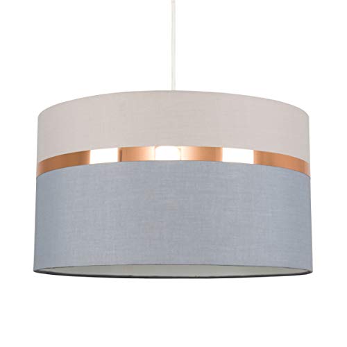 MiniSun | Grey Drum Ceiling Pendant Light Shade With A Copper Trim | Modern 