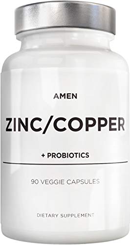 Zinc & Copper Supplement + Probiotics  | 3 Months Supply | One Per Day | 50 mg Zinc Picolinate Vitamin Pills | Essential Minerals Supplements | 2 Billion CFUs Probiotic | Vegan, Non-GMO | 90 Capsules