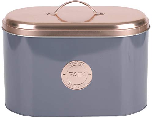 Grey & Copper | Bistro Style | Metal Bread Storage Bin Box