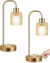 Load image into Gallery viewer, Set Of 2 Industrial Touch Table Lamps | Copper Gold | USB Charging Port 
