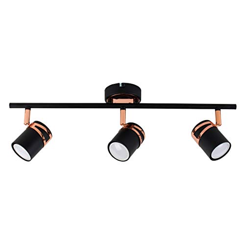Modern Matt Black & Copper 3 Way Adjustable Straight Bar Ceiling Spotlight | MiniSun 