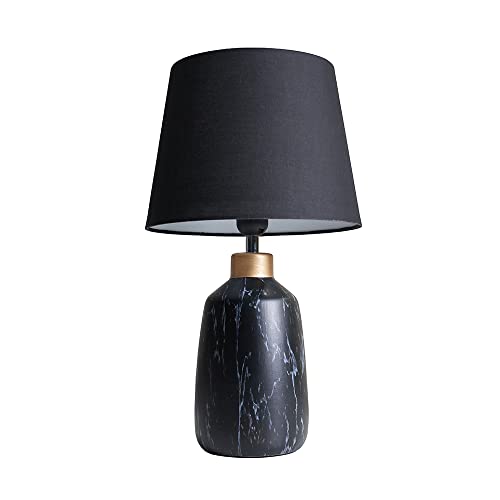 MiniSun | Modern Copper Caped Black Marble Effect Table Lamp With A Black Tapered Shade