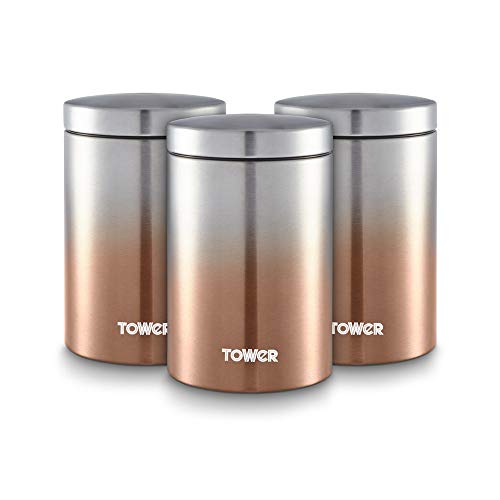 Set Of 3 Copper Ombre Silver Canisters For Kitchen 