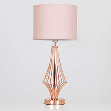 Load image into Gallery viewer, Copper Table Lamp With Pink Shade
