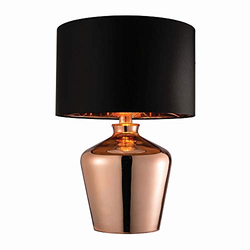 Copper Table Lamp With Black Faux Silk Shade 