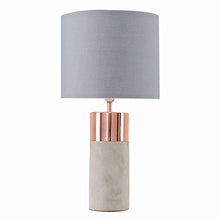 Load image into Gallery viewer, Modern Copper &amp; Cement / Stone Table Lamp With Grey Light Shade | Cylindrical
