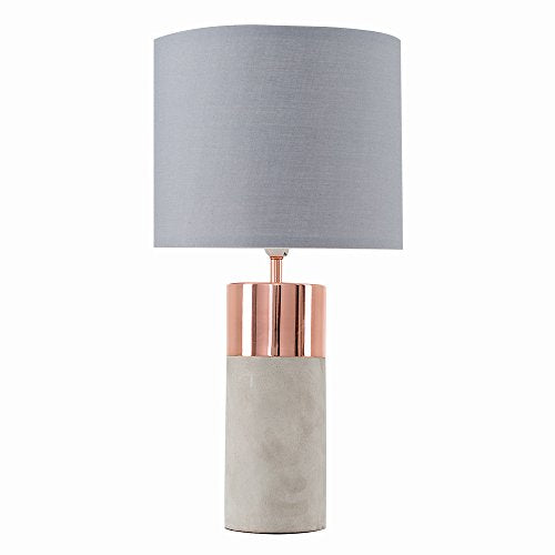 Modern Copper & Cement / Stone Table Lamp With Grey Light Shade | Cylindrical