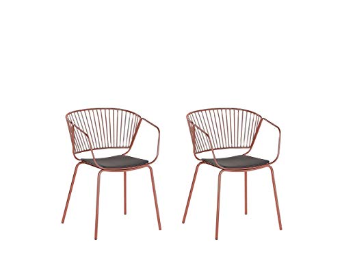 Set Of 2 | Copper Dining Chairs | Metal | Black Faux Leather Seat Pad 