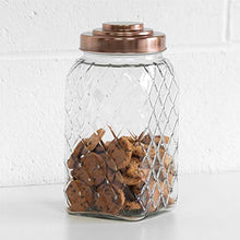 Load image into Gallery viewer, Glass Biscuit Jar With A Copper Coloured Lid 
