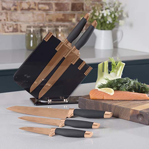 Copper Kitchen Knife Block Set, 5 Piece, Clear Acrylic Block