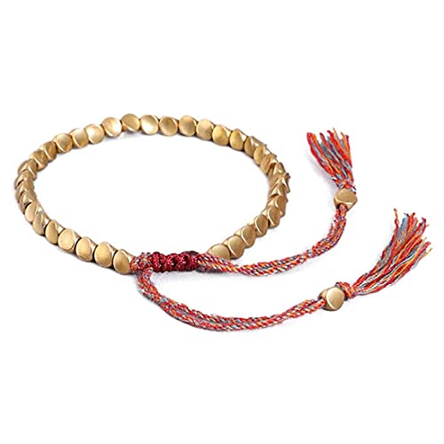 Tibetan Buddhist Bracelet | Handmade Braided Cotton Copper Beads | Unisex Lucky Bracelet 