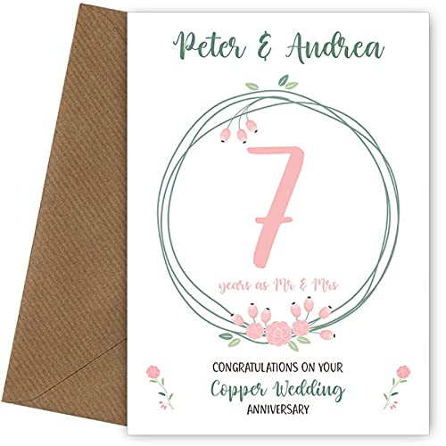 Personalised 7th Anniversary Card | Greetings Card | Copper Wedding 