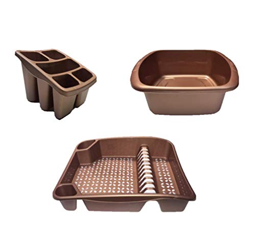 Copper/ Rose Gold 3 Piece Kitchen Set | Dish Drainer, Washing Up Bowl, Cutlery Drainer