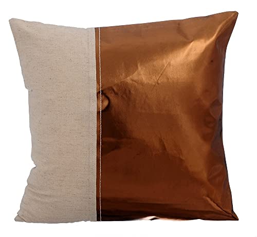 Copper Decorative Cushions Cover | 30x30 cm (12x12 inch) | Metallic Leather Cotton Linen | The HomeCentric
