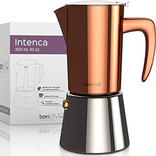 bonVIVO | Moka Pot - Intenca Espresso Maker w/ Stainless Steel | Copper Chrome Finish