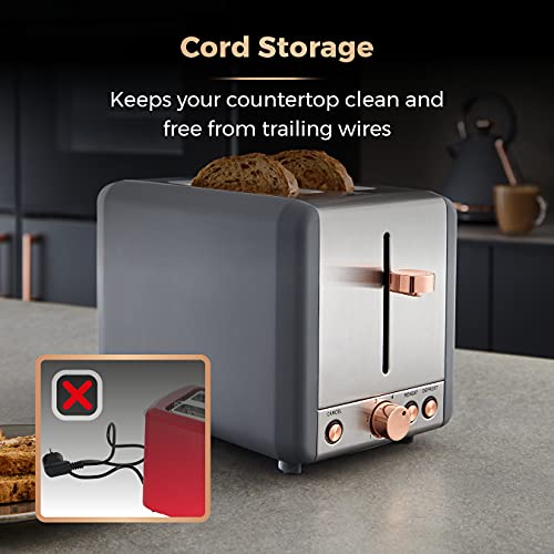 Tower Cavaletto Collection 2-Slice Toaster Grey Rose Gold