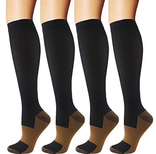 Copper Compression Socks | 4 Pairs | Men & Women | 15-20 mmHg Medical Compression Stockings 