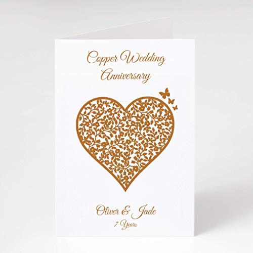 7th Copper Wedding Anniversary Personalised Card | Vintage Heart Design | 7 Years 