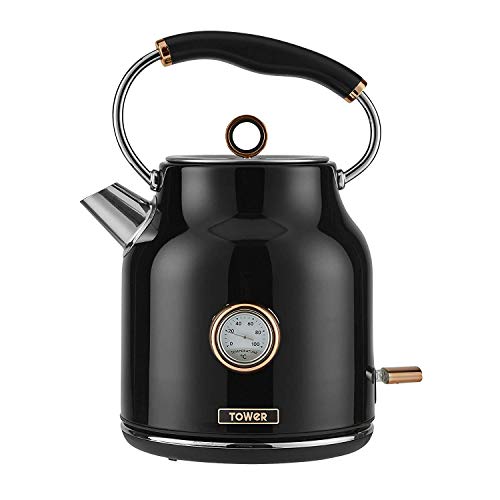 Tower | Black & Copper | Traditional Kettle With Temperature Dial | 1.7 Litre | 3000W | Bottega 