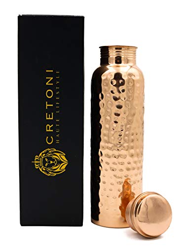CRETONI Pure Copper Water Bottle | Glossy Hammered Finish | 30 Oz